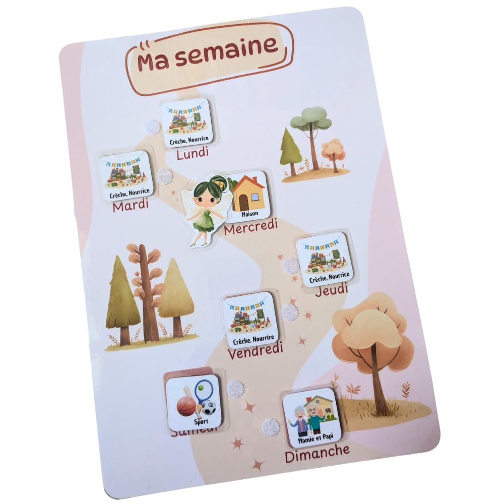 Semainier enfant Fée – Planning visuel simplifié – Routine quotidienne Montessori – Aide autonomie, repères du temps, organisation matin/soir – Dès 3 ans