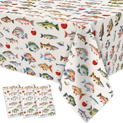 Xigejob Gone Fishing Birthday Tablecloth Decorations Fish Party Table Cover