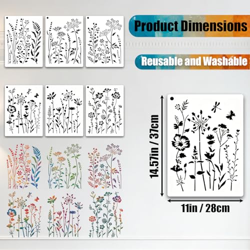 6 PCS Wildflower Stencils for Painting, Reusable Large Floral for Crafts by UpChoNice - Used condition - Image 2