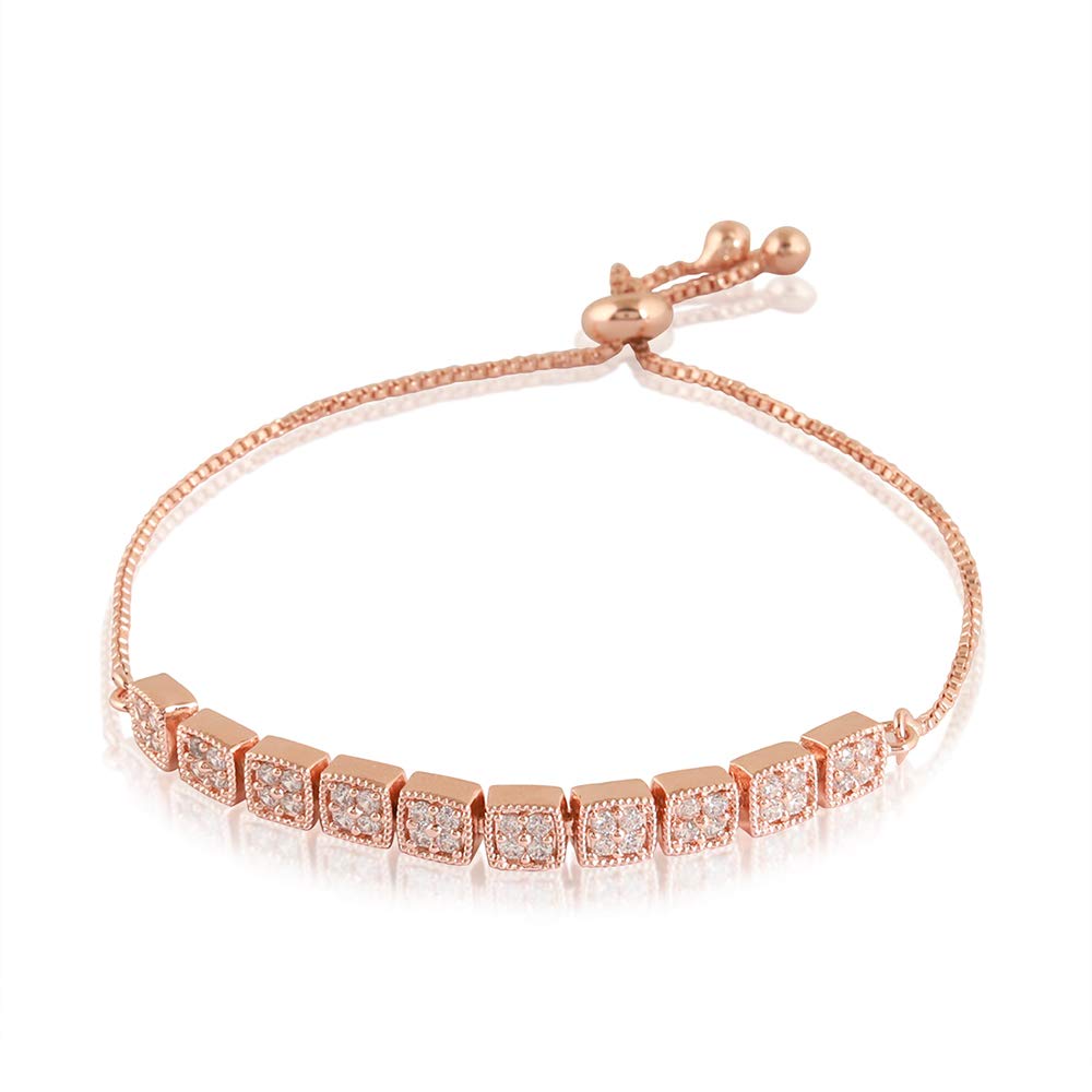 ™ Fashion Silver Plated Cubic Zirconia Adjustable Bracelet with Pull-Chain for Women & Girls Jewellery for Gift