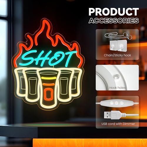 Image of Shot Neon Sign, Bar Neon Signs for Wall Decor, Dimmable Acrylic Neon Lights for Home Bar Pub Club Bistro Man Cave Restaurant Party Decorations Gift