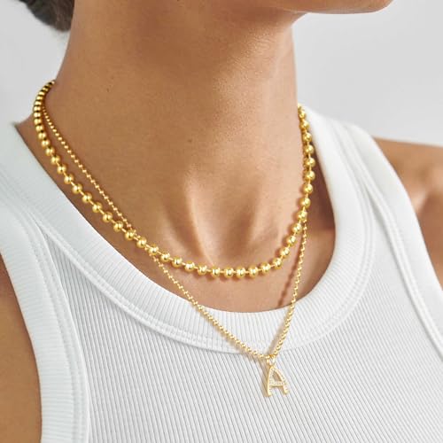KissYan Gold Beaded Necklace for Women, 14K Gold Plated Adjustable High-Polished Basic Metal Ball Bead Chain Choker Necklace Minimalist Fashion Jewelry Gifts4