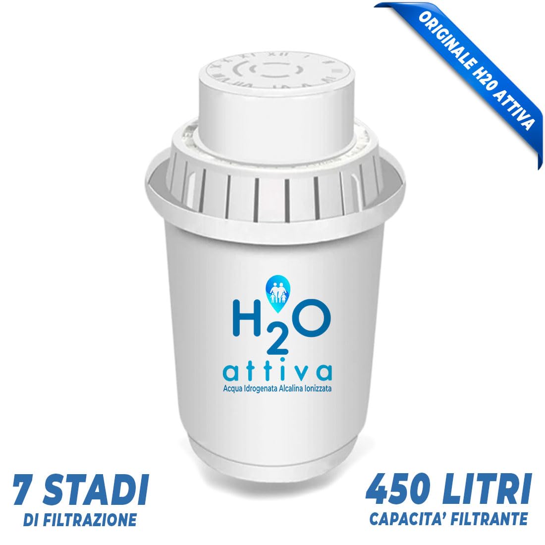Filtro Originale a 7 Stadi per Caraffa Filtrante H20 Attiva | 450 Litri di Capacità Filtrante | Genera Acqua Idrogenata Alcalina Ionizzata Purificata Naturalmente e Micro-Strutturata (1)