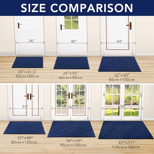 Image of hicorfe Front Door Mat Outside Entrance,32 inchx40 inch Absorbent Muddy Dirt Resist Welcome Door Mats Outdoor Indoor,Stain and Fade Resistant,Non Slip Backing Entry Mat Doormat for Entryway(Navy Blue)