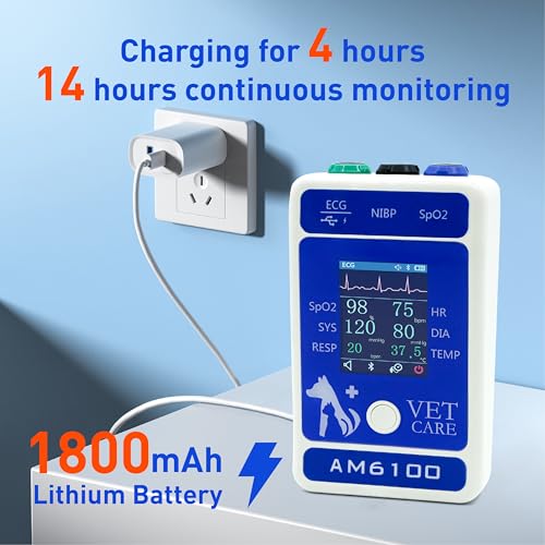 Image of Handheld Veterinary Pulse Oximeter,Rechargeable Dog Blood Pressure Monitor, 6 Parameters Animal Patient Mnitoring Equipment with 2.4 inch Display and Bluetooth for Pets Cat Home Clinic Use