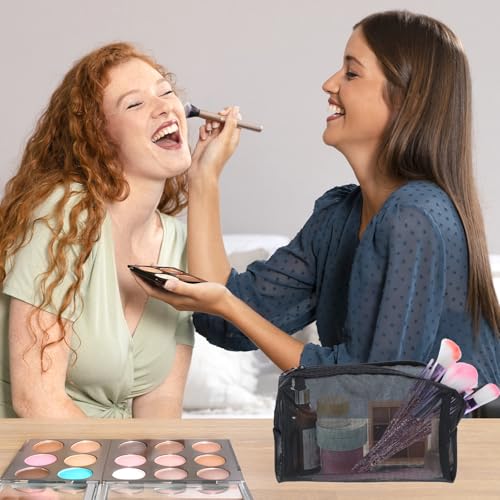 10 Pieces Mesh Makeup Bag, Portable Mesh Cosmetic Bag, Black Zipper Pouch, Breathable Travel Toiletry Bags for Home Offices Travel Accessories Organizer4