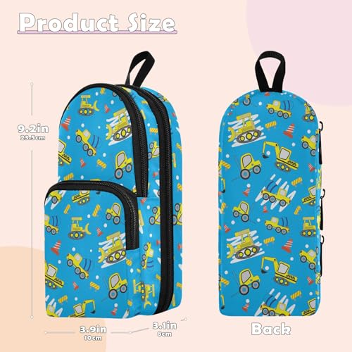 Image of ZAZYXTJ Cute Construction Car Truck Standing Large Capacity Pencil Case 3 Compartment Pen Pouch Storage Canvas Makeup Bag for School Office Teen Girl Boy Men Women