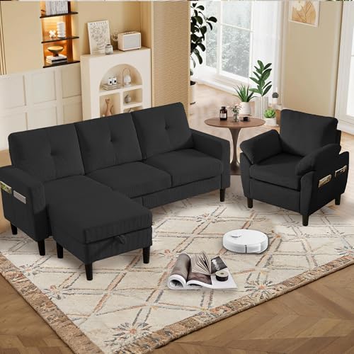 Image of 3 Pieces Sofa Set for Living Room with Sofa, Storage Ottoman and Single Chair