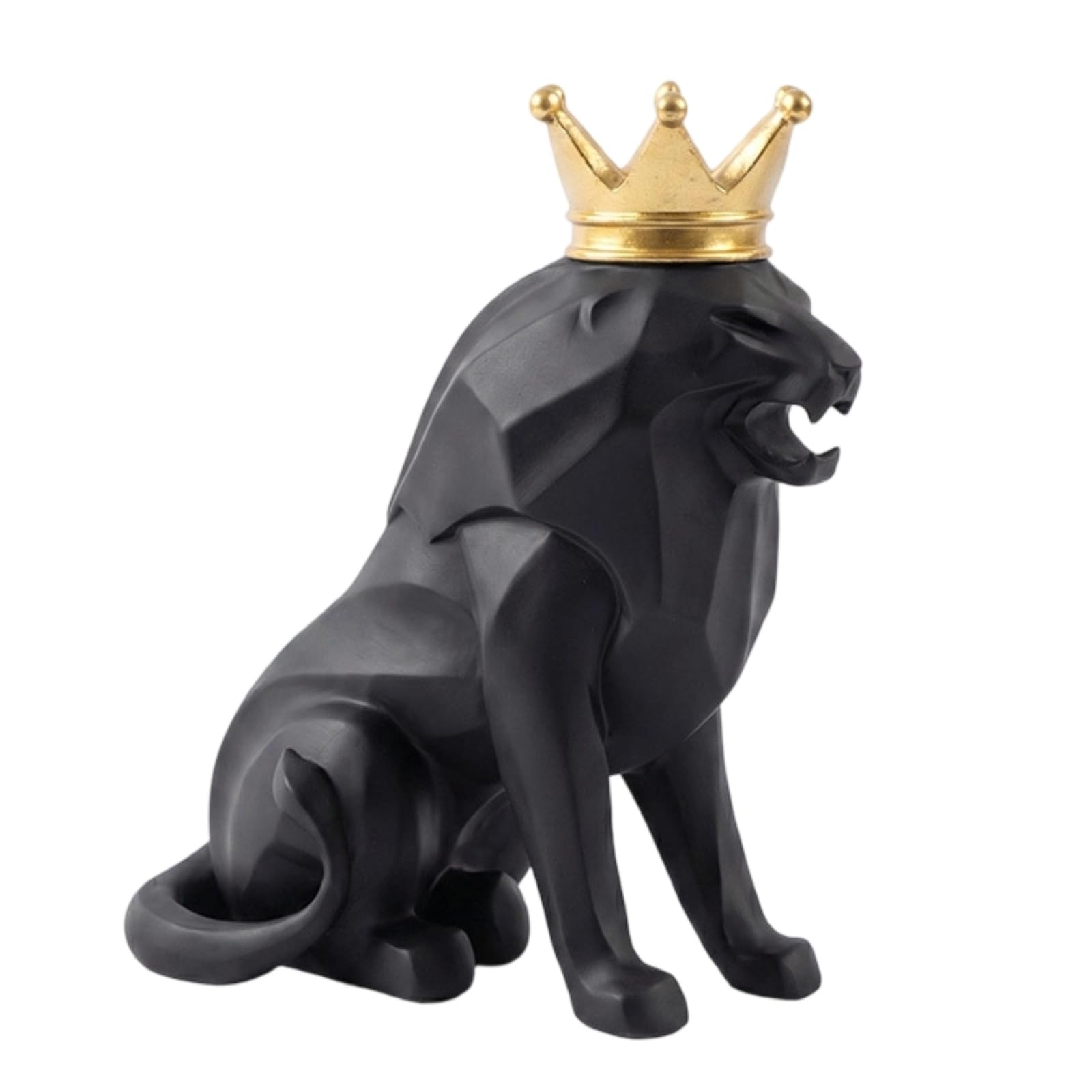 TISHITA Escultura León Corona Estatua Figura Ornamental Estilo Moderno Geométrico en Resina con Cuerpo Elegante para, Grande, León con Corona - Grande 24.5cm Alto X 22cm Largo X 12cm Ancho
