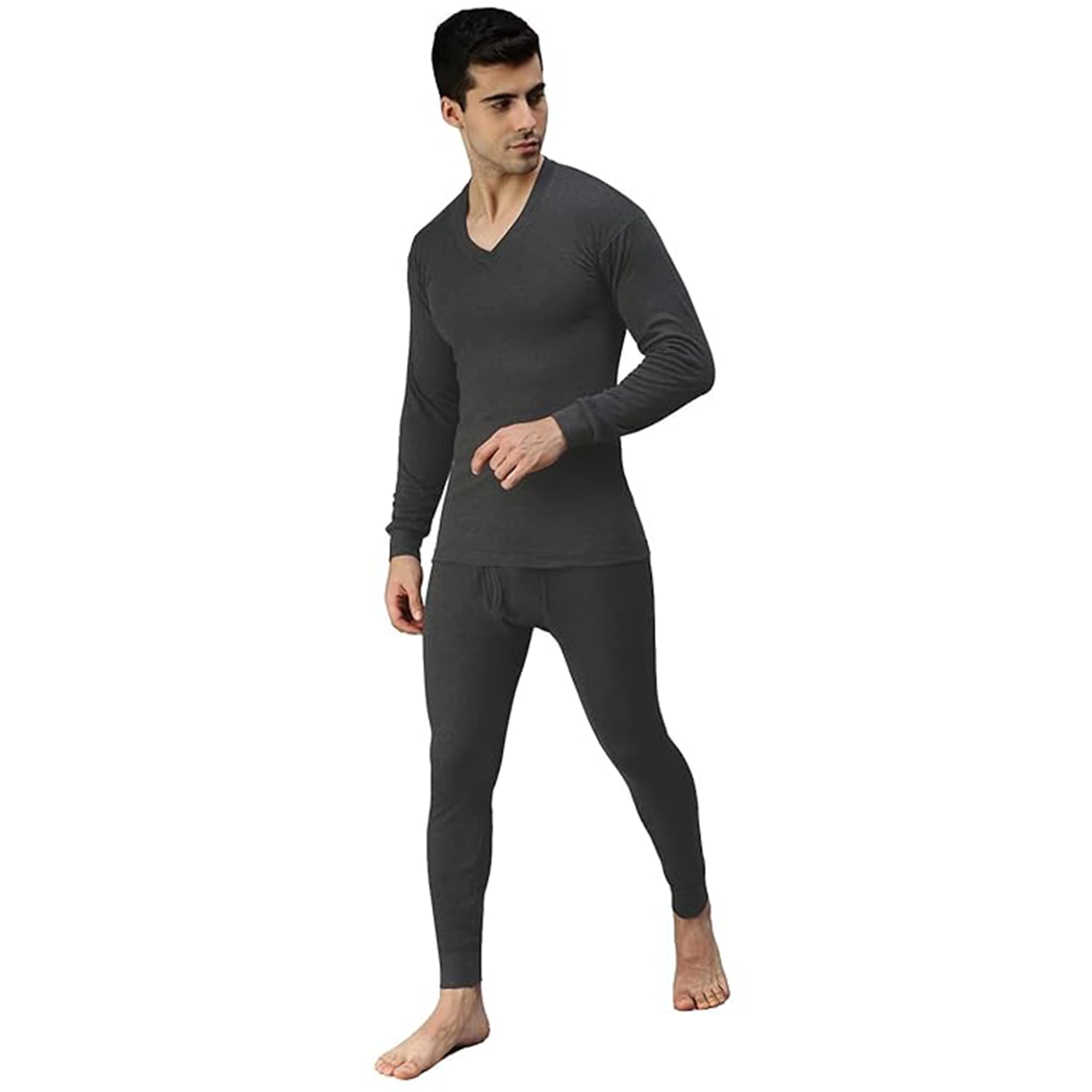 Amul Comfy Men's Kashmira V Neck Full Sleeve Top|Super Combed Cotton Rich Regular Fit Body Warmer Thermal Top | Soft, Breathable & Naturally Insulated Winter Thermal Undershirt Top Black - Image 4 thumbnail