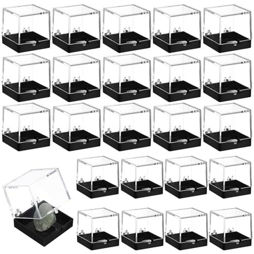 Caja de exhibición pequeña de plástico transparente para 24 muestras y minerales de 3.5 cm