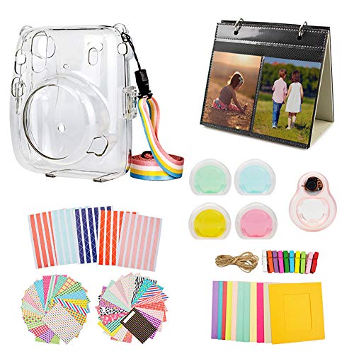 MUZIRI KINOKOO Mini 11 Accesorios Pack para Fujifilm Instax Mini 11 Funda Protectora con 8 Accesorios Útiles Kit de Bolsa de Cámara de 4 Colores Lente de Filtro Transparente Estuche + Lente Rosa