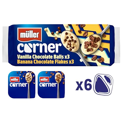 Müller Corner Crunch - 3 x Vanilla Chocolate / 3x Banana Chocolate 124g (Pack of 6)