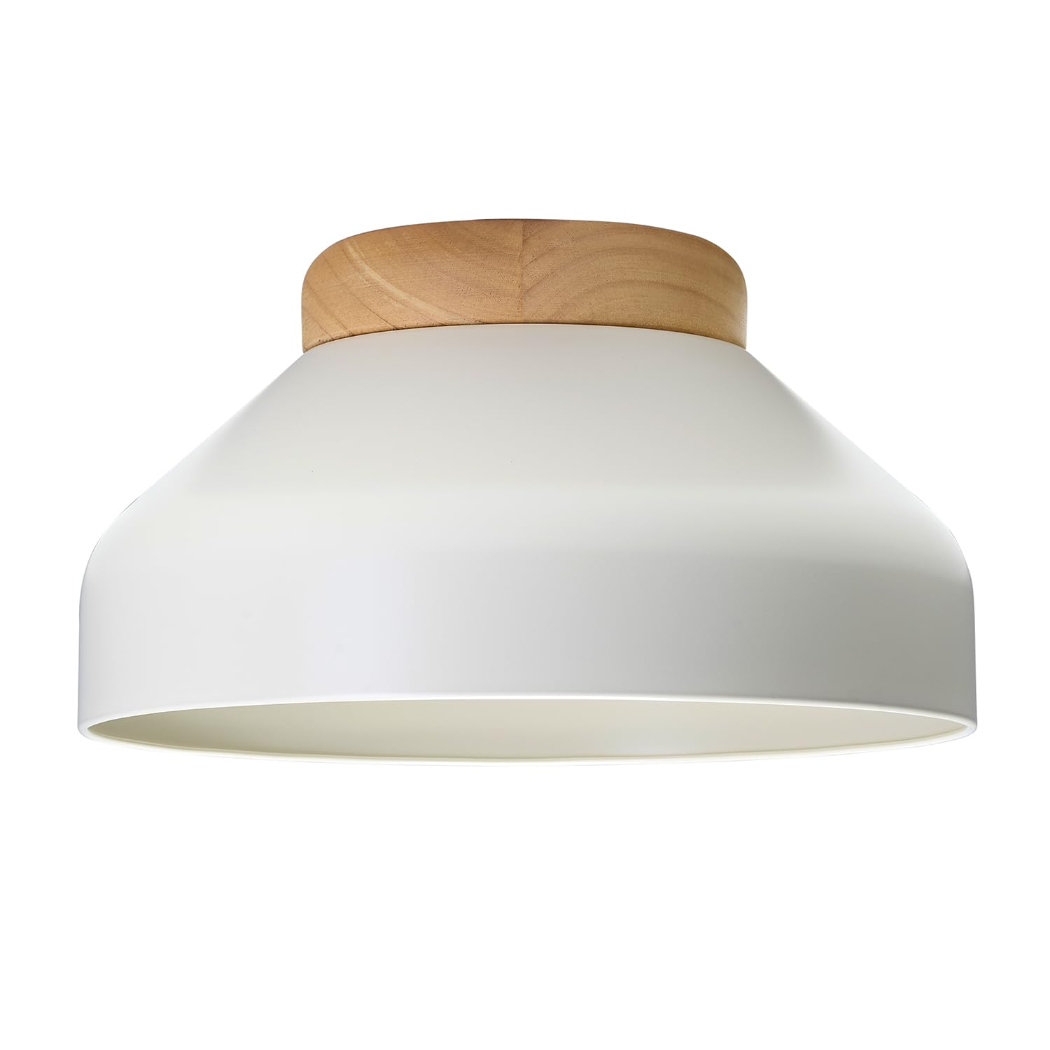 Happy Homewares Grey Contemporary Scandinavian Designed Semi Flush Ceiling Light In Muted Dove With Rubber Wood Base Plate | 18Cm X 30Cm
