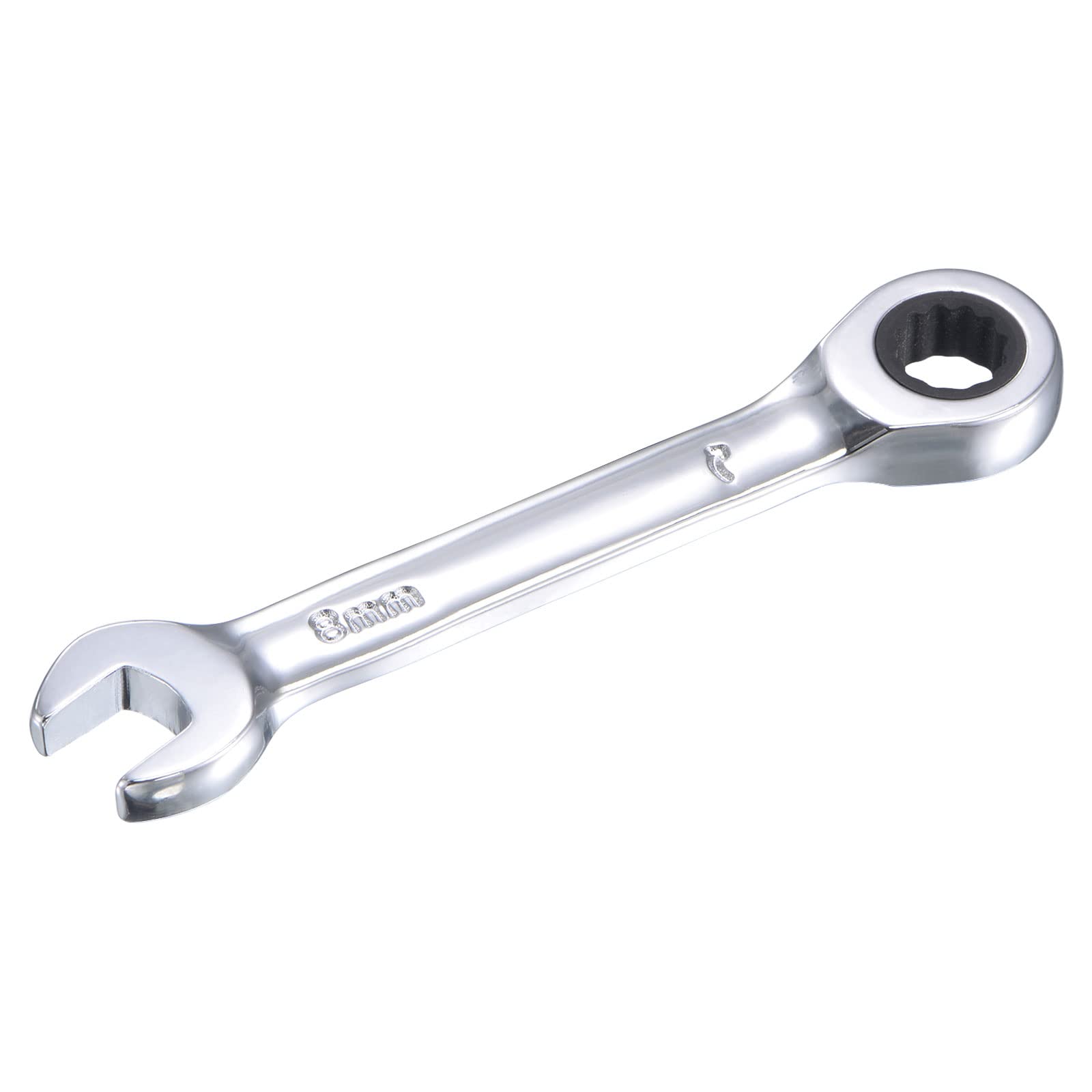 sourcing map 8mm Stubby Ratcheting Combination Wrench Metric 72 Teeth 12 Point Box Ended Tools, CR-V