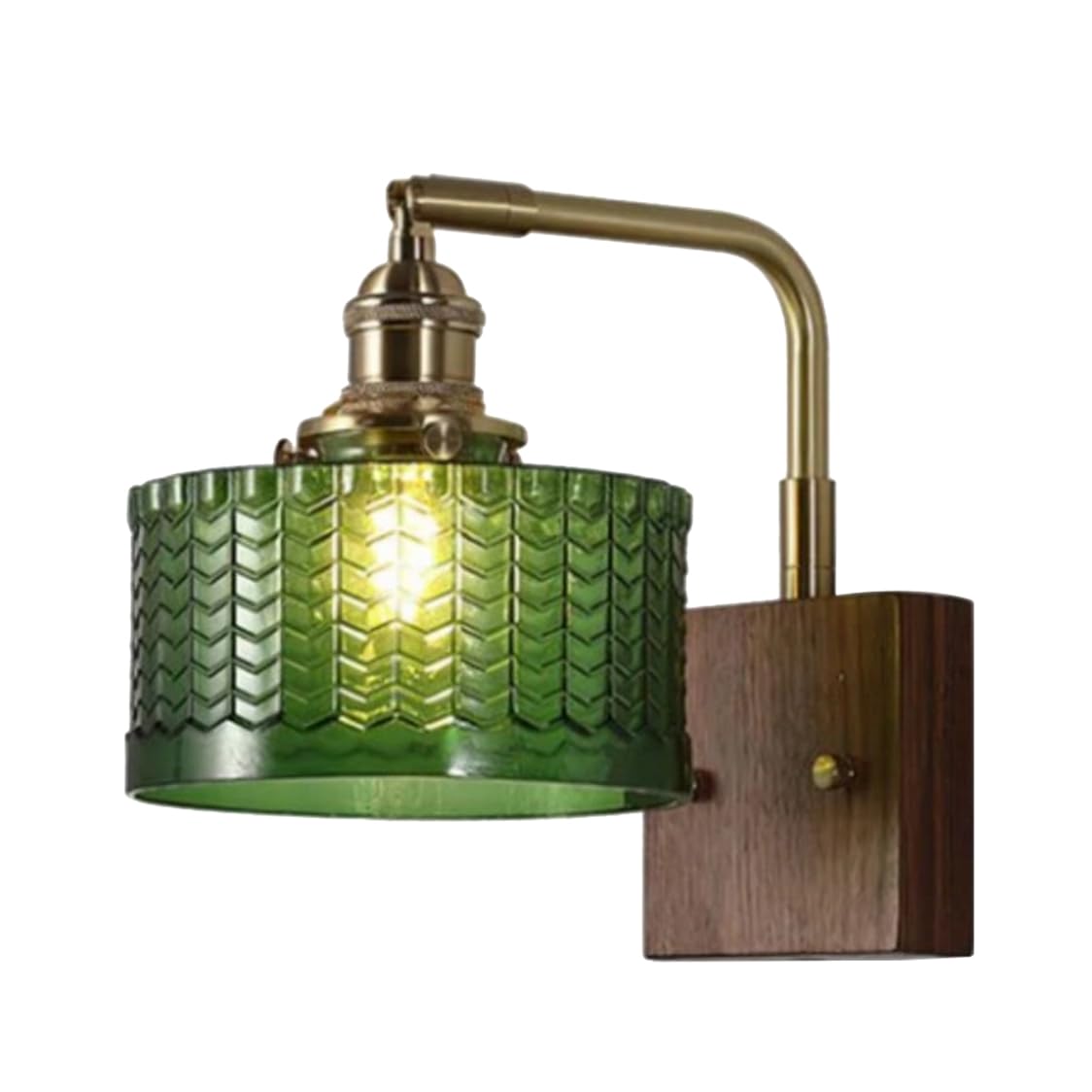 Applique da parete moderna per interni con paralume in vetro e base in legno massello, stile retrò, lampade industriali per camera da letto, comodino, soggiorno, veranda, sala da pranzo (verde)