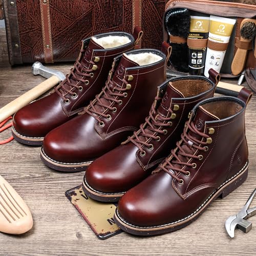 SL-Saint Handgefertigte Herrenstiefel mit weicher Zehe Wasserdicht-Leder Kuhfell/Wolle Mode Komfortschuhe (LederFutter, Braun, Erwachsene, Herren, 42, Numerisch, EU Schuhgrößensystem, M)