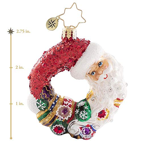Christopher Radko Hand-Crafted European Glass Christmas Tree Ornament Decoration, Santa Comes Full Circle Wreath Gem #TOP2