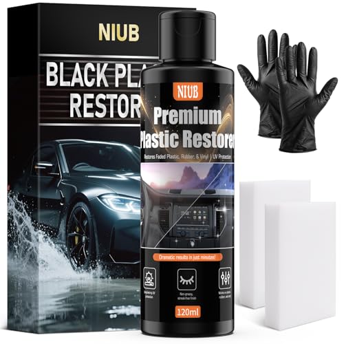 NIUB 120ml Indoor Safe Trim Restorer, Plastic Restorer for Cars, Car Plastic Restorer, Black Plastic Restorer, Fast-Drying, Waterproof, Long-Lasting Shine & Protection,Indoor Plastic Surfaces Use Only