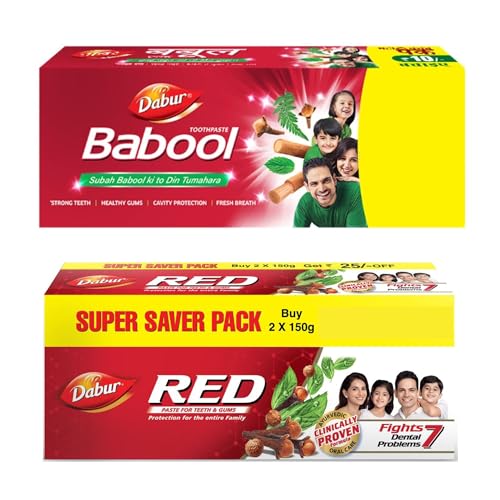 Image of DABUR Red Paste 300G & Babool Ayurvedic Toothpaste, Oral Care -300G | Supersaver Combo Pack