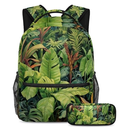 Sac à dos palmier tropical et sa trousse pour les cours, le lycée et les voyages d'ados