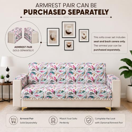 Image of Homerz Premium Printed Quilted Velvet Sofa Slip Cover Protector with Tassels, Sofa Mat, Exact Size, Antislip Cover (Multileaf, 2 Seater, Full)