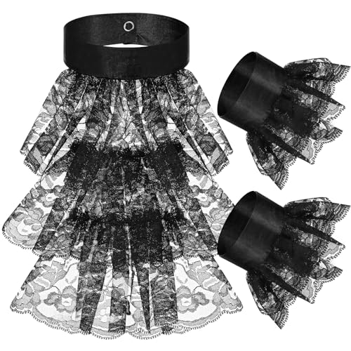 Geyoga 3 Pieces Set of Lace Cuffs Jabot Victorian Collar for Carnival Black Elizabethan Collar Removable Doll with Ruffles Steampunk Pirate Colonial Costume Accessories for Cosplay Party Geyoga 3 Pieces Set of Lace Cuffs Jabot Victorian Collar for Carnival Black Elizabethan Collar Removable Doll with Ruffles Steampunk Pirate Colonial Costume Accessories for Cosplay Party