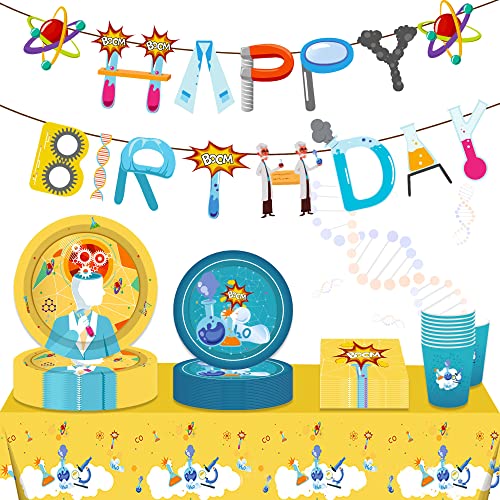 LaVenty 33 PCS Science Birthday Party Supplies - Science Banner, Decoration, Favors, Plates