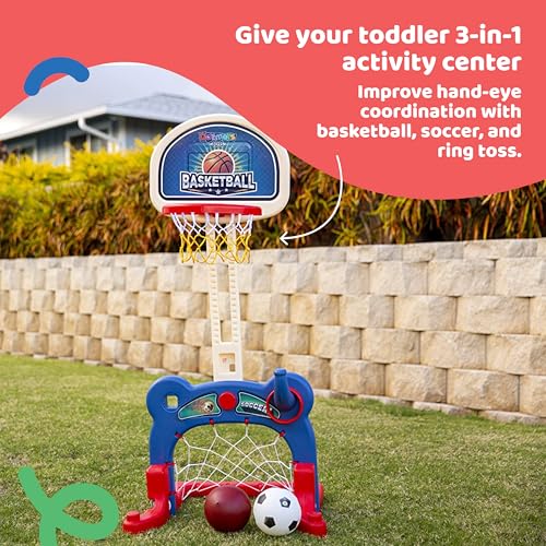 Dazmers 3-in-1 Kids Sports Playset - Basketball Hoop, Soccer Goal, and Ring Toss Game - Ideal Indoor and Outdoor Fun for Energetic Kids - Promotes Physical Activity for Toddlers - 18.5 x 6 x 21.75 - Image 3