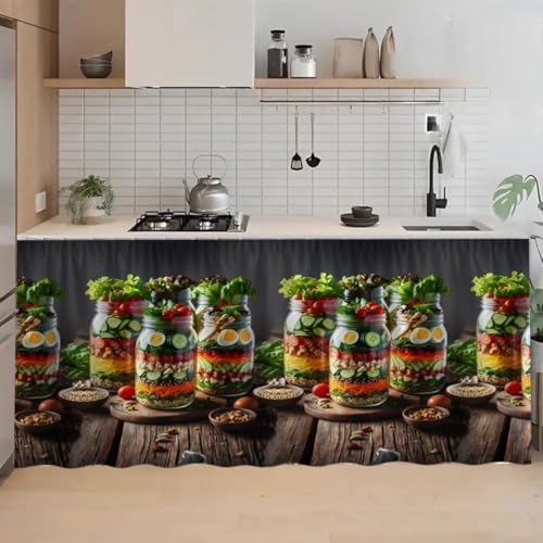 Image of Premium Printed Kitchen Sink Curtain | Washable & Dustproof Rod Pocket Counter Skirt | Perfect for Any Sink | Multicolor Cooking Theme Decor for Home & Kitchen(150cm X 70cm) (Jaar)