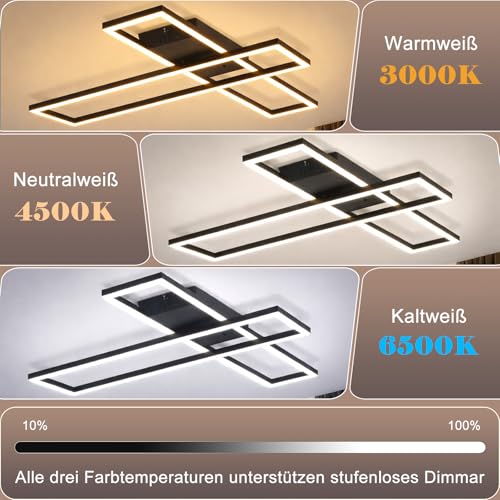 Plafonnier LED salon rectangulaire Homefire noir 42W variable