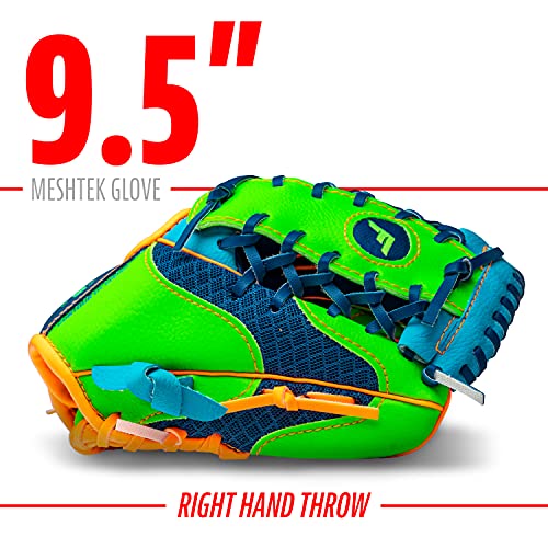 Franklin Sports Kids Baseball Gloves - Meshtek Child's Teeball Glove + Ball Set - Boys + Girls Teeball Mitt Set - Right Hand Throw - 9.5" - Navy/Lime #TOP4