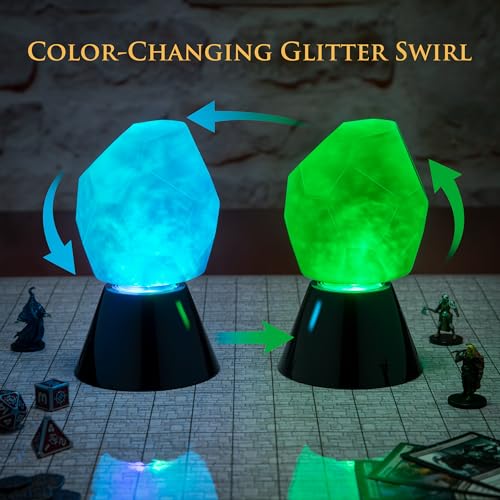 Image of ENHANCE Tabletop Crystal Mood Light - Crystal Lamp for DnD, RPG, Board Game Night Ambience with Swirling RGB LED Effect - Battery Powered 40 Hours or USB-C Plug In, Ambient Game Lighting