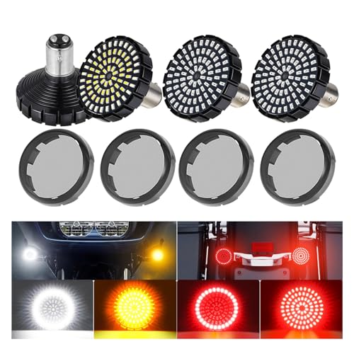 AEEAST 1157 LED Turn Signals 2 High Brightness 81 LED Blinkers Front Rear Bulbs Bullet Housing with Lens Covers Compatible with Harley Davidson Touring Street Glide Road Glide Iron 883 1200