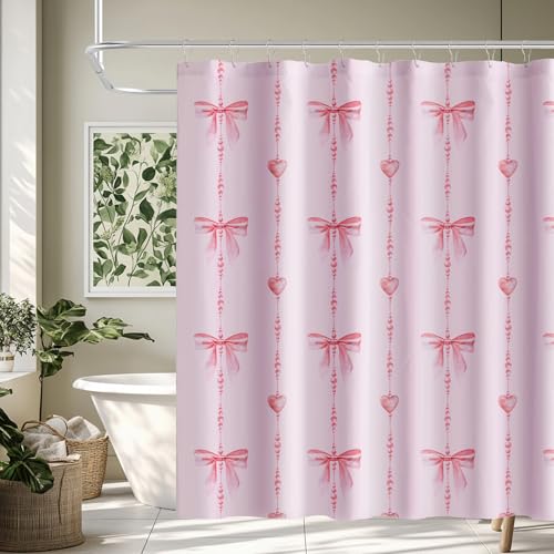 Xandova Bow Shower Curtain,Polyester Cloth Curtain Set with 12 Stainless Steel Hooks,Modern Minimalist Waterproof Decorative Shower Curtains for Bathroom,72x72 Inch(Pink)