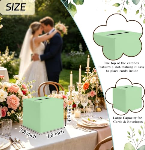Image of SietDESEO Sage Green Card Box with Slot Money Gift Card Box Holder for Party Wedding Reception Birthday Graduation Bridal Shower Baby Shower Diaper Raffle Box