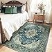 RELEANY Area Rugs 5'x7' Washable Non-Slip, Floral Vintage Distress Print Pattern Medallion Carpet for Living Room Bedroom Dining Room, Dark Blue Vintage