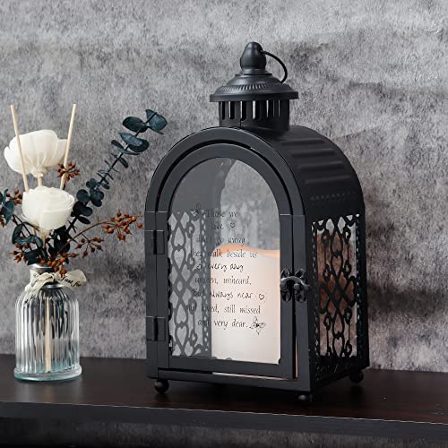 TRIROCKS Memorial Lantern Holder 28cm High Walk Beside Us Remembrance with LED Candle and Love Pattern Bereavement Sympathy Gifts for Funeral Service Loss of Loved One (Black) - Image 3