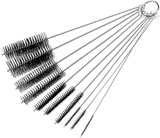 kuou 10 pcs Bottle Cleaning Brushes, Small Pipe Cleaners Nylon Brush Set Tube Brush with Hook for Narrow Neck Bottles Cups,Drinking Straws, Glasses, Keyboards10 Sizes,Black