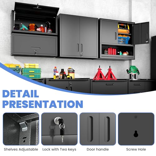Image of Wall Mounted Metal Storage Cabinet, Garage Hanging Tool Cabinet