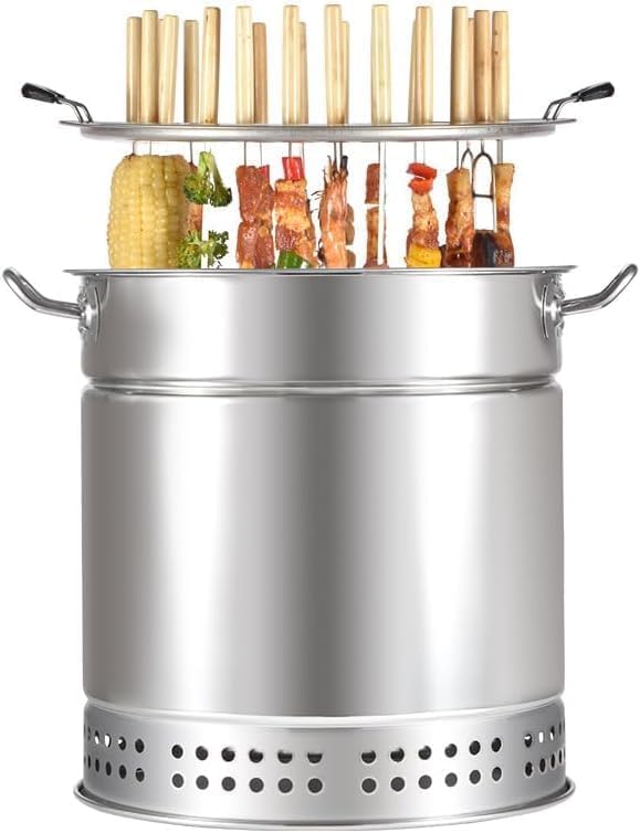 Griglia a carbone portatile e affumicatore verticale senza fumo, design a barile in acciaio inox con funzione di tostatura rotante