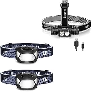 LE Bundle - 2 Items : 320015-2 Battery Powered Headlamp & Powerful 1000 Lumen Detachable LED Headlight with Red Light