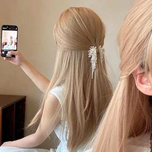 image for Agirlvct Pearl Hair Clips for Women, Pearl Beads Tassel Rhinestone Non