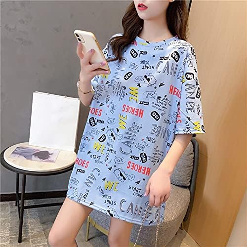 女性のためのサマードレス ショップ 女性の緩い綿の半袖中間長さtシャツ ドレス