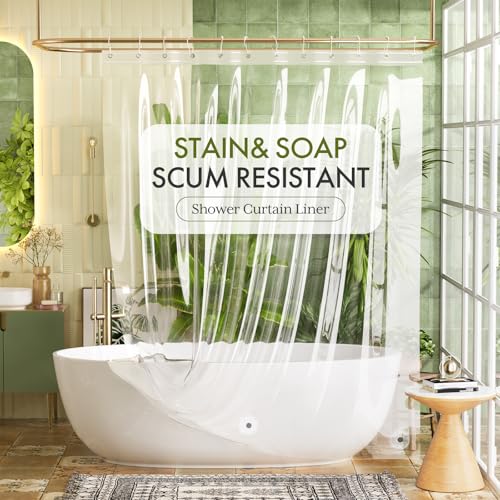 Image of Bathway Shower Curtain Liner, Clear Shower Curtain Liner 72x75 PEVA Waterproof Shower Curtain Liner Plastic with 3 Magnets and 12 Rustproof Metal Grommets, Lightweight Shower Liner for Bathroom