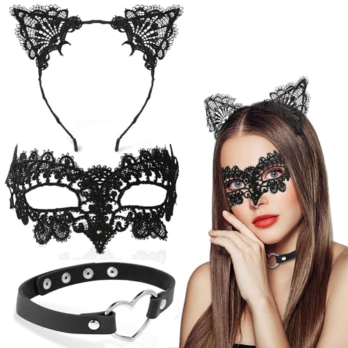Takmor Venezianische Maske Damen, Spitze Catwoman Maske Maskenball Maske Damen Augenmaske Halloween für Karneval Valentinstag Kostüm Party Nachtclub Gesichtsmaske