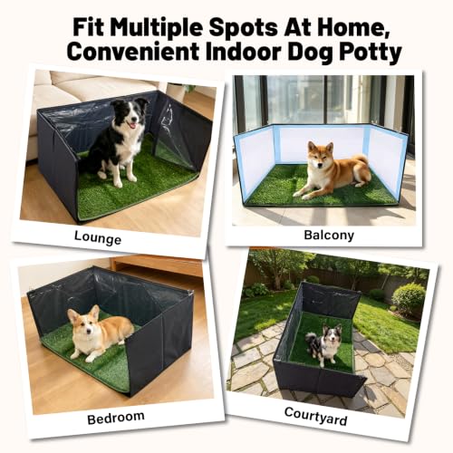High Walls Dog Litter Box with Artificial Grass Waterproof PVC Liner | Dog Pee Pad Holder Foldable Indoor dogs potty tray for Puppies Small and Medium Dogs, 35.4*23.6*15.7 Inch - Image 8