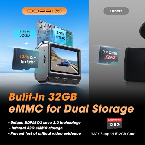 DDPAI 4K Dash Cam Front and Rear, Built-in 32G eMMC Dual Dash Camera for Cars, 128GB Card Included Dashcam,GPS, Night Vision,5G WiFi, 7-Days Parking Mode, 3" IPS, ADAS, WDR, Support 512GB, Z60 - Image 4