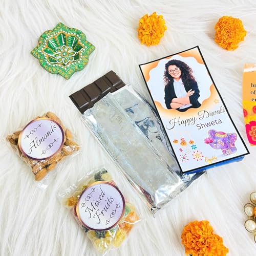 Image of Expelite Happy Diwali Personalised Premium Assorted Flavour Dryfruits Butter Scotch, Cranberry Chocolates 4 Pieces Combo Gift for Sister Bhai Friends and colleagues