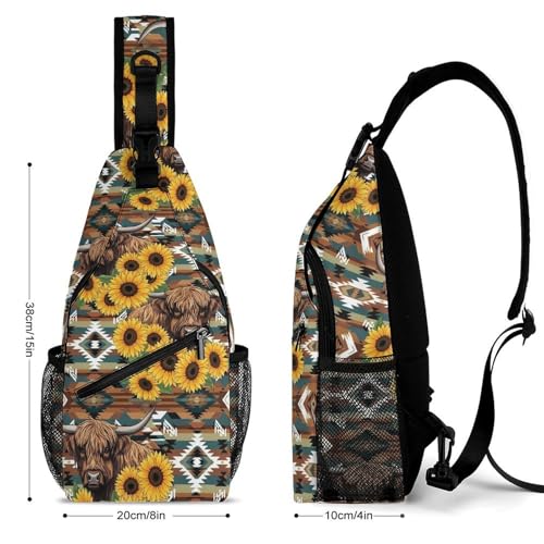 Lightweight Chest Shoulder Backpack, Chest Bag, Fashion Day Pack For Women And Men Native Aztec Sunflower Cattle Highland Cow2